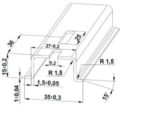 Lišta TH 35x15 - 1000 mm, perforovaná, pozink modrý, 5,2x25mm, cena za kus