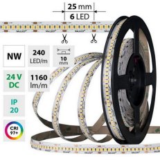 LED pásek SMD2835 NW 240LED/m 14,4W/m DC 24V 1160lm/m CRI97 IP20 10mm 50m