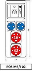 Zásuvková rozvodnice 1x3253+1x1653+2x230V jištěná, IP54 ROS M6/I-02