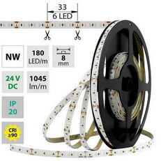 LED pásek SMD2216 NW, 180LED/m, 12W/m, DC 24V, 1045lm/m, CRI90, IP20, 8mm, 5m