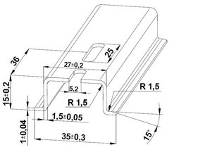 Lišta TH 35x15 - 2000 mm, perforovaná, pozink modrý, 5,2x25mm, cena za kus