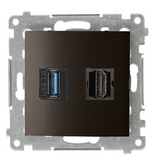 Zásuvka HDMI 1.4 + USB 3.0, hnědá matná metalizovaná, HDMI standard: HDMI 1.4