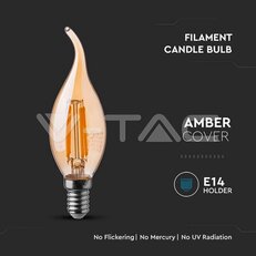 LED Bulb 4W Filament E14 Amber Cover Candle 2200K VT-1949-N, V-TAC SKU217114