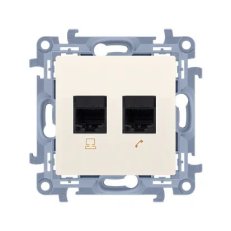 Telefonní zásuvka RJ11 + počítačová zásuvka RJ45 kat. 6, krémováová C6T.01/41