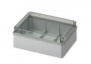 Krabice S-BOX 416-P, 190x140x70, IP56 šedá, průhledné víko, kovové šrouby, 650°C