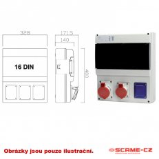 Zásuvková rozvodnice s chráničem D431 2x230V, 1x32A/5p SCAME D431.2001-2