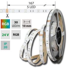 LED pásek SMD5050 RGB, 30LED/m, 8,5W/m, DC24V, 280lm/m, IP20, 10mm, 5m