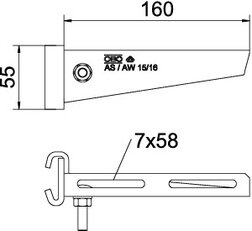 OBO AS 15 16 FT Výložník, pro závěs IS 8, B160mm, Ocel, žárově zinkováno