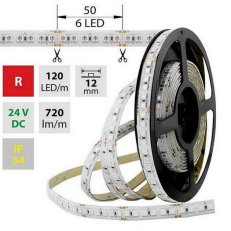 LED pásek SMD5050 červený, 120LED/m, 28,8W/m, 720lm/m, IP54, DC 24V, 12mm, 5m