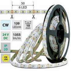 LED pásek SMD2835 CW, 120LED/m, 14W/m, 1355lm/m, IP20, DC 24V, 10mm, 5m