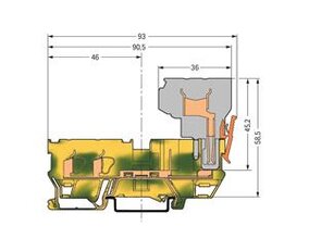 Základní svorka PE-2 vodiče/2piny, 4mm2, na DIN lištu, zeleno-žlutá