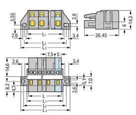 Pružinová svorka CAGE CLAMP 2,5mm2 šedá 7pól. WAGO 231-207/027-000