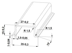 Lišta TH 35x15 - 1000 mm, plná, pozink modrý, cena za kus ELEKTRO BEČOV E451111