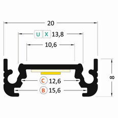 AL profil FKU11 BC/UX pro LED, s plexi, 2m, elox FK TECHNICS 4731061-S