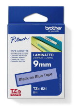 Páska BROTHER TZe-521, modrá/černá (9mm, laminované)