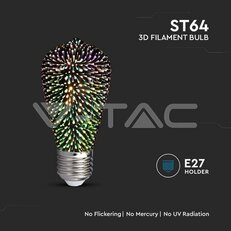 LED Bulb 3W E27 Filament 3D ST64 3000K ,VT-2223 V-TAC SKU212705