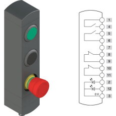 Ovládací jednotka BN 3 prvky (konfigurace A88) Konektor M12,12 pólů, IP65