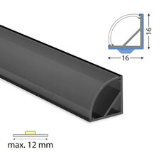 Rohový hliníkový profil černý RF 16x16mm včetně čirého difuzoru 2 m