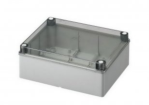Krabice S-BOX 516-P, 240x190x90, IP56 šedá, průhl. víko, plastové šrouby, 650°C