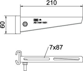 OBO AS 15 21 FT Výložník, pro závěs IS 8, B210mm, Ocel, žárově zinkováno