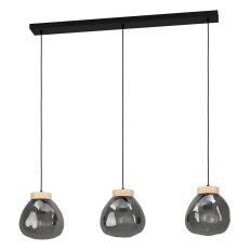 Závěsné svítidlo MAGACELA E27 černá/dřevo/šedá-TRANSP. 3X40W EGLO 390318