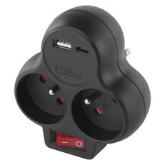Rozbočovací zásuvka 2×, vyp., 1×USB-A+1×USB-C, černá EMOS P0078