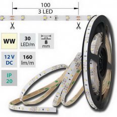 LED pásek SMD3528 WW, 30LED, IP20, 50m, 12V, 2,4 W/m MCLED ML-121.183.60.2