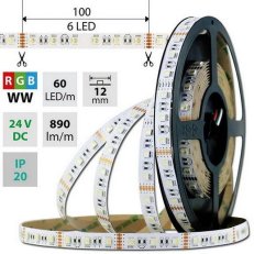 LED pásek SMD5050 RGB + WW, 60LED/m, 19,2W/m, 890lm/m, IP20, DC 24V, 12mm, 50m