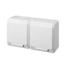 GALATEA IP44 Zásuvka 2x 2P+PE SCHUKO 2-nás. vodorovná (bílá) FAMATEL 5325-02