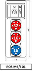 Zásuvková rozvodnice 1x3253+1x1653+1x230V jištěná, IP65 ROS M6/I-01
