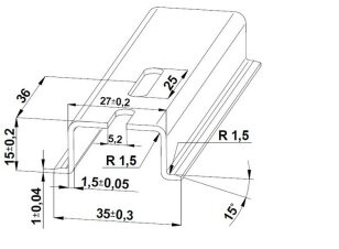 Lišta TH 35x15 - 2000 mm, perforovaná, pozink modrý, 5,2x25mm, cena za kus