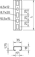 OBO CMS3518P2000FS Profilová lišta děrovaná šířka výřezu 17mm 2000x35x18 Ocel