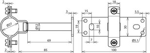 HVI-Ex W85 holder pro vodič D 20mm délka 85mm s upevňovací základnou NIRO