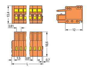 Pružinová svorka CAGE CLAMP 1,5mm2 oranžová 18pól. WAGO 734-218