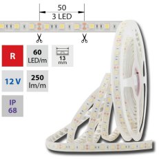 LED pásek SMD5050 červený, 60LED/m, 14,4W/m, 250lm/m, IP68, DC 12V, 13mm, 5m