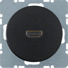 Zásuvka, HDMI, vývod zezadu 90°, Berker R.1/R.3, černá, lesk HAGER WLF4380BG