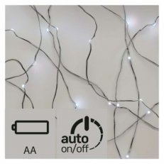 Vánoční LED nano řetěz stříbrný, 0,9m, 2xAA, studená bílá,časovač
