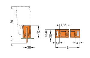 Konektor s pájecími piny THT, pájecí kontakt 1,0x1,0 mm, rovné, oranžová 3pól.