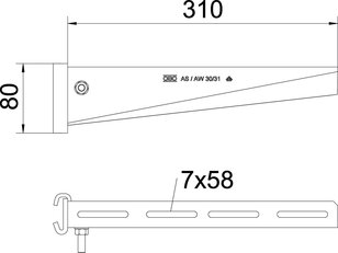 OBO AS 30 31 FT Výložník, pro závěs IS 8, B310mm, Ocel, žárově zinkováno