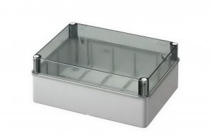 Krabice S-BOX 616-P, 300x220x120, IP56 šedá, průhl. víko, plastové šrouby, 650°C