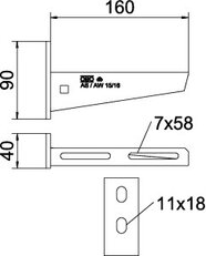 Nástěnný výložník OBO AW 15 16 FT 2L se 2 upevňovacími otvory B160mm Ocel