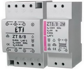 Zvonkový transformátor Zt 8/8,1A U1n=230V U2n=4/6/8V Pn=8VA ETI 002411005