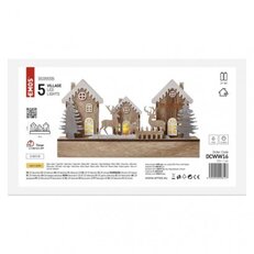 LED vánoční domečky dřevěné, 17 cm, 2x AA, vnitřní, teplá bílá, časovač