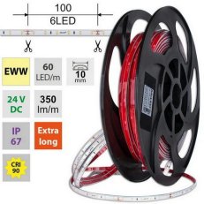 LED pásek SMD2835 EWW, 60LED/m, 4,8W/m, DC 24V, 370lm/m, CRI90, IP67, 10mm, 50m
