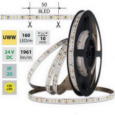 LED pásek SMD2835 UWW 160LED/m 19,2W/m DC 24V 2212lm/m CRI90 IP20 10mm 5m