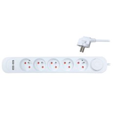 5z + USB A+A 2.4A prodlužovací přívod 3m 3 x 1mm2 bílý vypínač SOLIGHT PP152USB