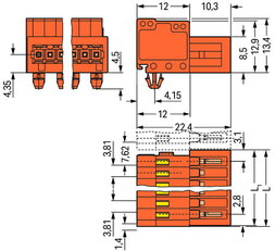Konektor s pájecími piny CAGE CLAMP 1,5mm2 oranžová 8pól. WAGO 734-338/018-000