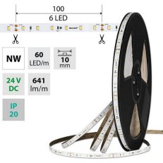 LED pásek SMD2835 NW, 60LED/m, 7,2W/m, DC 24V, 641lm/m, CRI90, IP20, 10mm, 50m