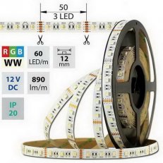 LED pásek SMD5050 RGB a WW, 60LED/m, 30m, 12V, 19,2 W/m