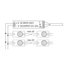 LED modul 1x SMD1919, 2,2W, 12V, 166mA, 6550K, 10° x 40°, IP65